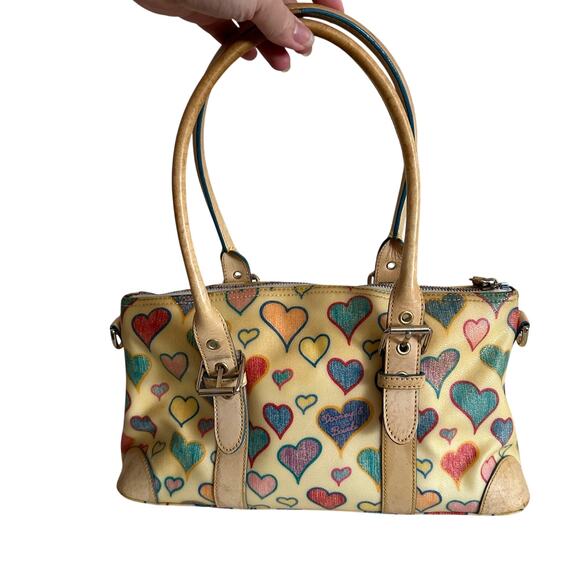 Dooney & Bourke Heart Print Satchel Y2K Vintage Coquette Bag Rare Novelty Tote - Picture 6 of 16